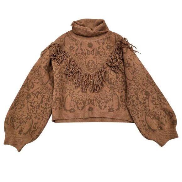 Grey Collective Fringe Sweater Women's Large Brown Long Sleeve Pullover Stretch - Picture 2 of 7